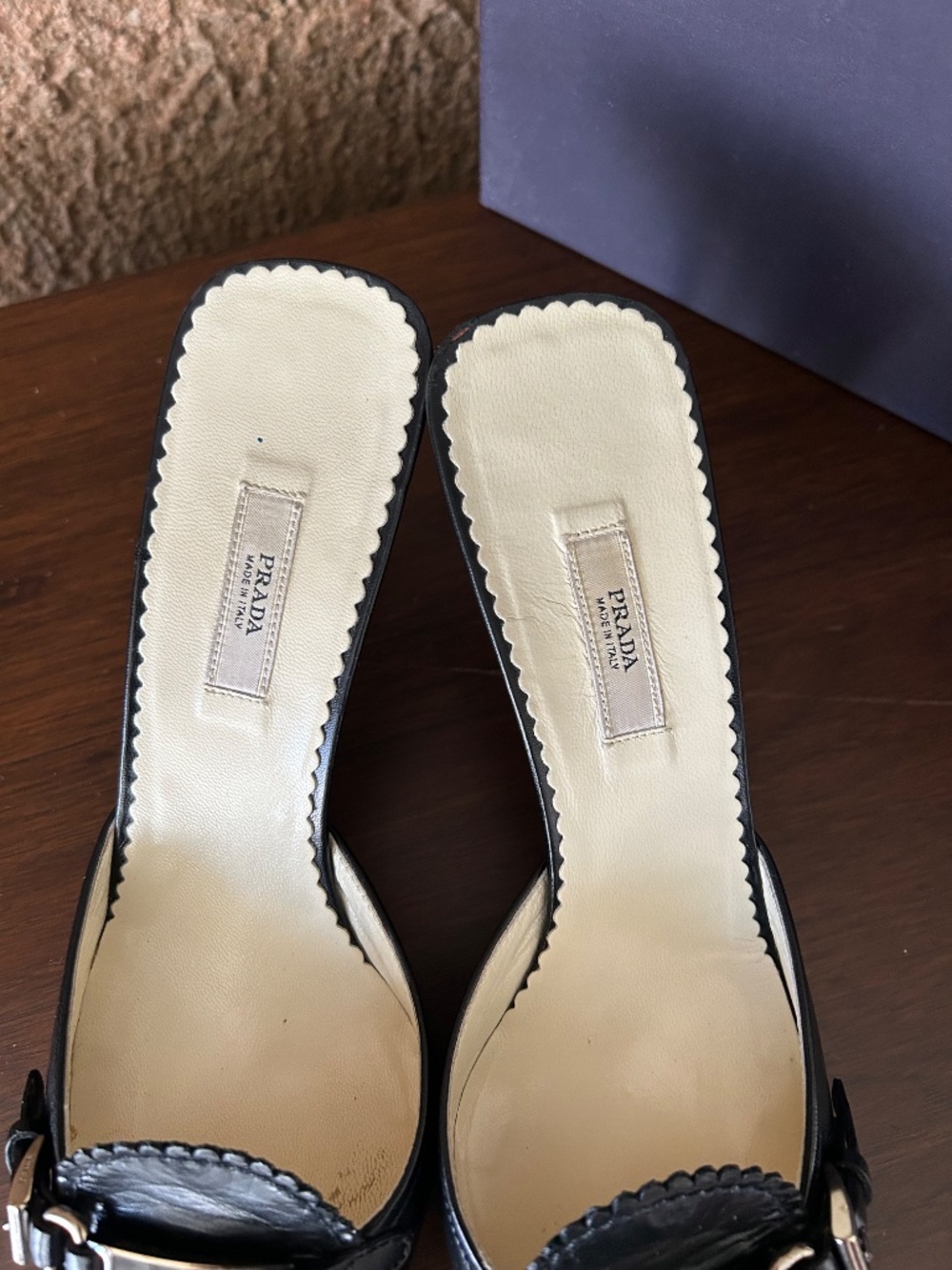 Prada Black Leather Pointed Toe Mules Heels 36.5 / US 6.5 - Picture 10 of 15